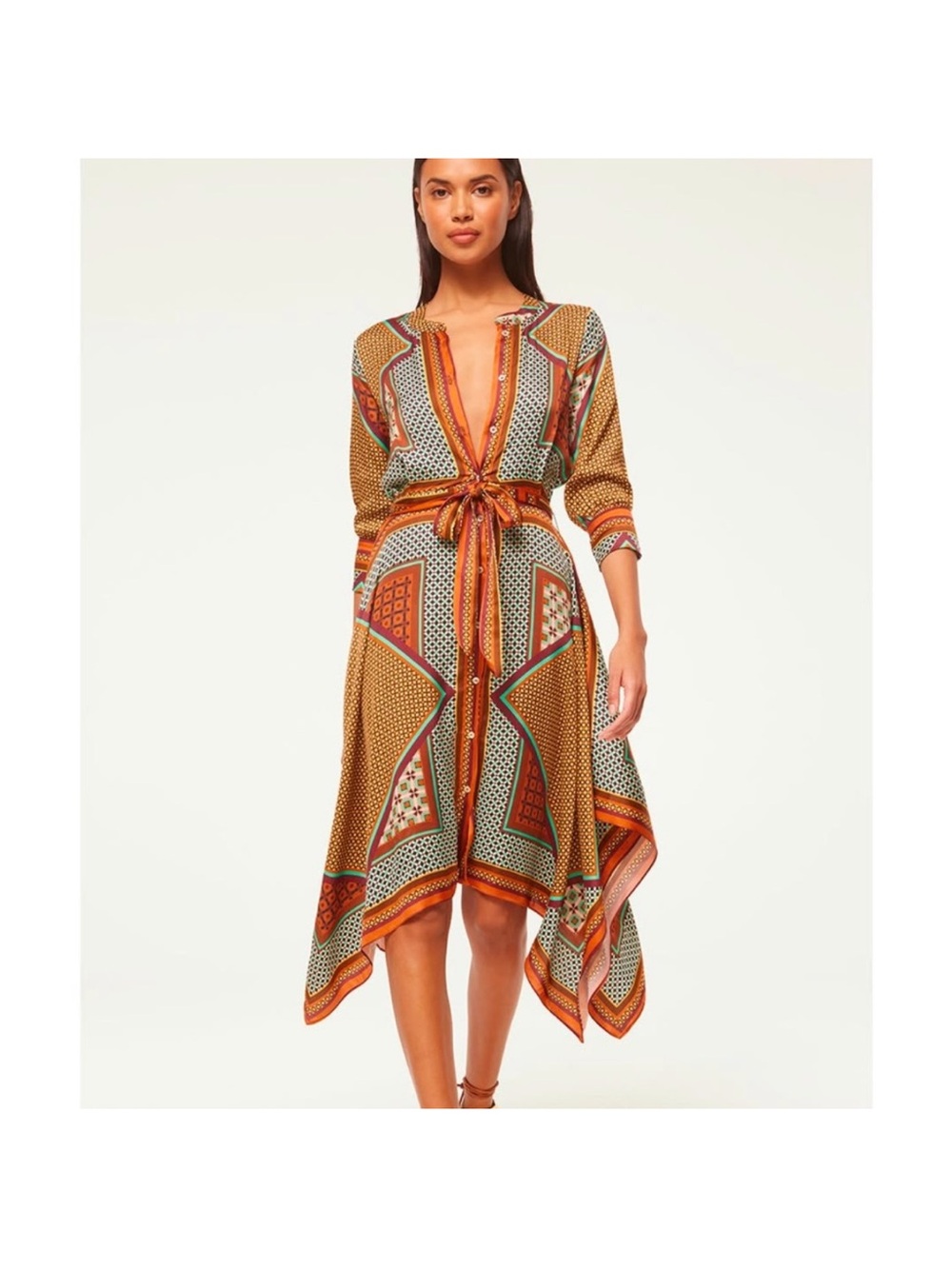 MISA Solmaz Scarf Print Dress- NWT Midi long sleeve multi pattern dress. Large